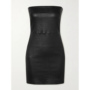 Sprwmn Strapless Black Leather Mini Dress Size M